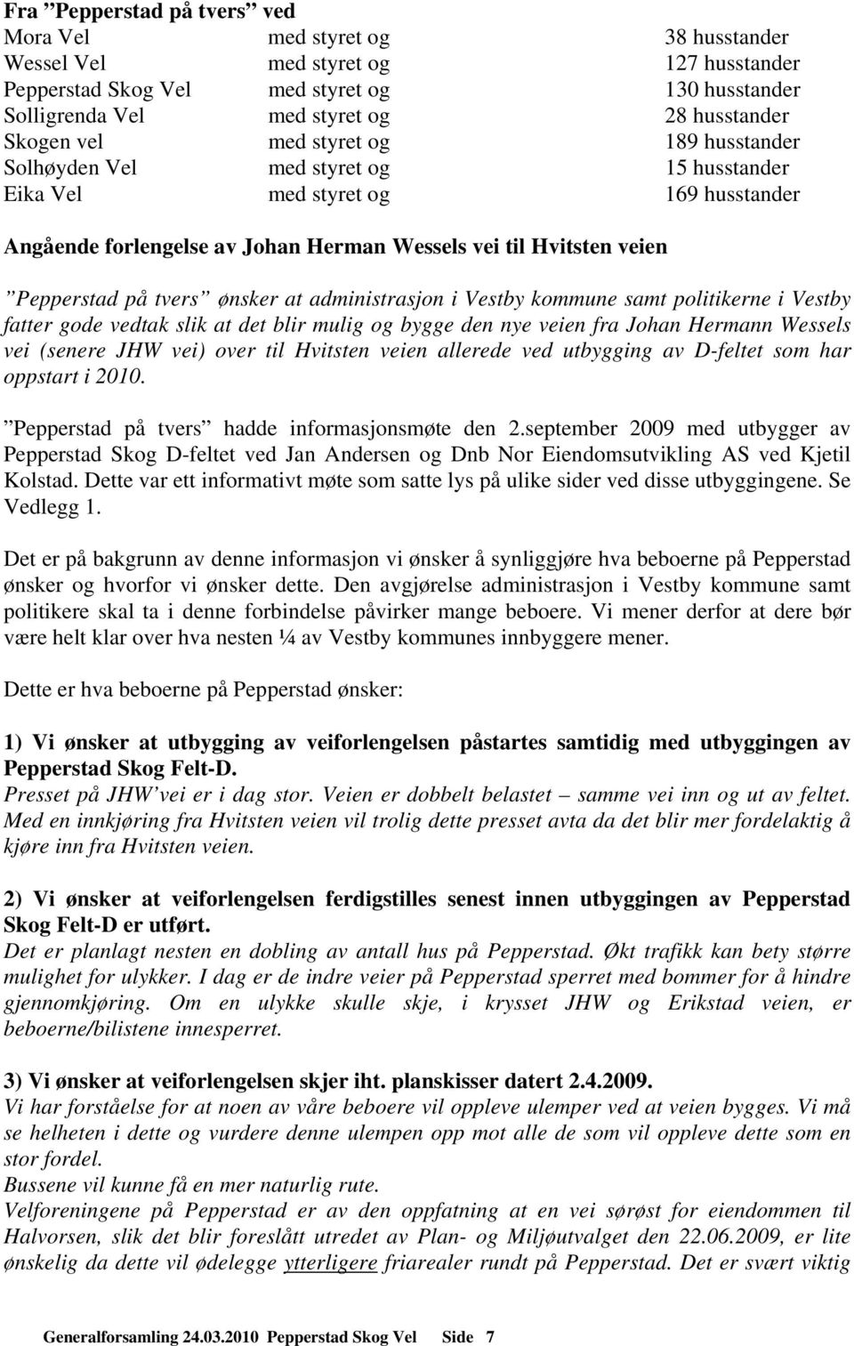 på tvers ønsker at administrasjon i Vestby kommune samt politikerne i Vestby fatter gode vedtak slik at det blir mulig og bygge den nye veien fra Johan Hermann Wessels vei (senere JHW vei) over til