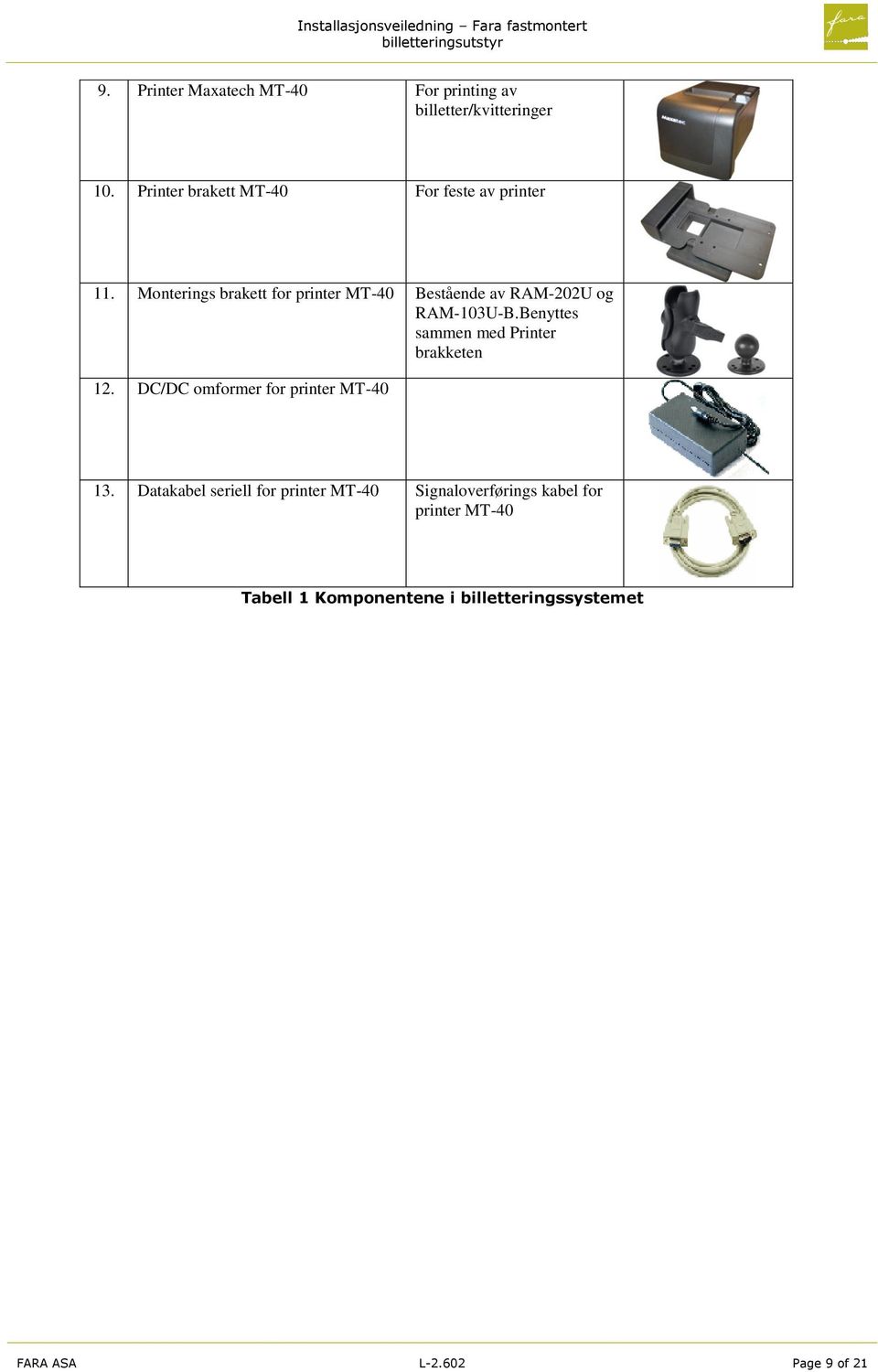 Monterings brakett for printer MT-40 Bestående av RAM-202U og RAM-103U-B.