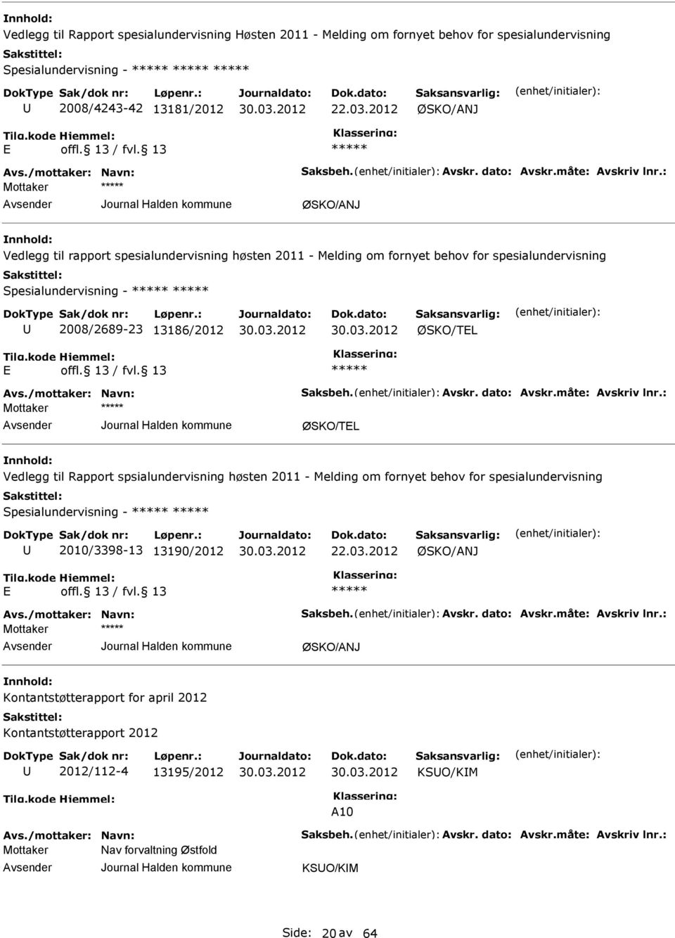 13186/2012 ØSKO/TL ØSKO/TL Vedlegg til Rapport spsialundervisning høsten 2011 - Melding om fornyet behov for spesialundervisning Spesialundervisning - 2010/3398-13