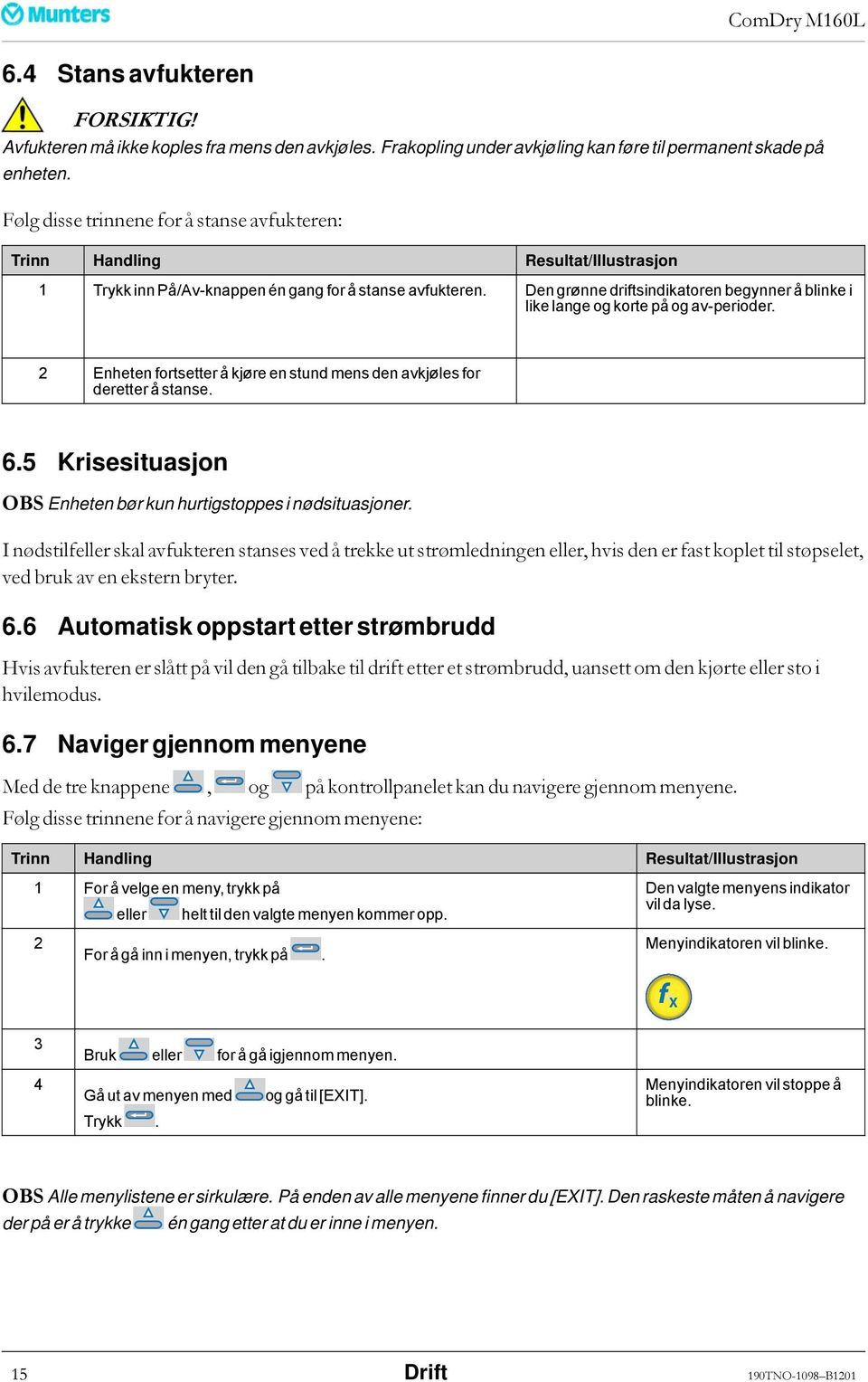 Den grønne driftsindikatoren begynner å blinke i like lange og korte på og av-perioder. 2 Enheten fortsetter å kjøre en stund mens den avkjøles for deretter å stanse. 6.