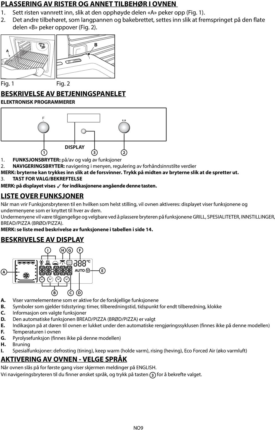 BESKRIVELSE AV BETJENINGSPANELET ELEKTRONISK PROGRAMMERER 1. FUNKSJONSBRYTER: på/av og valg av funksjoner.