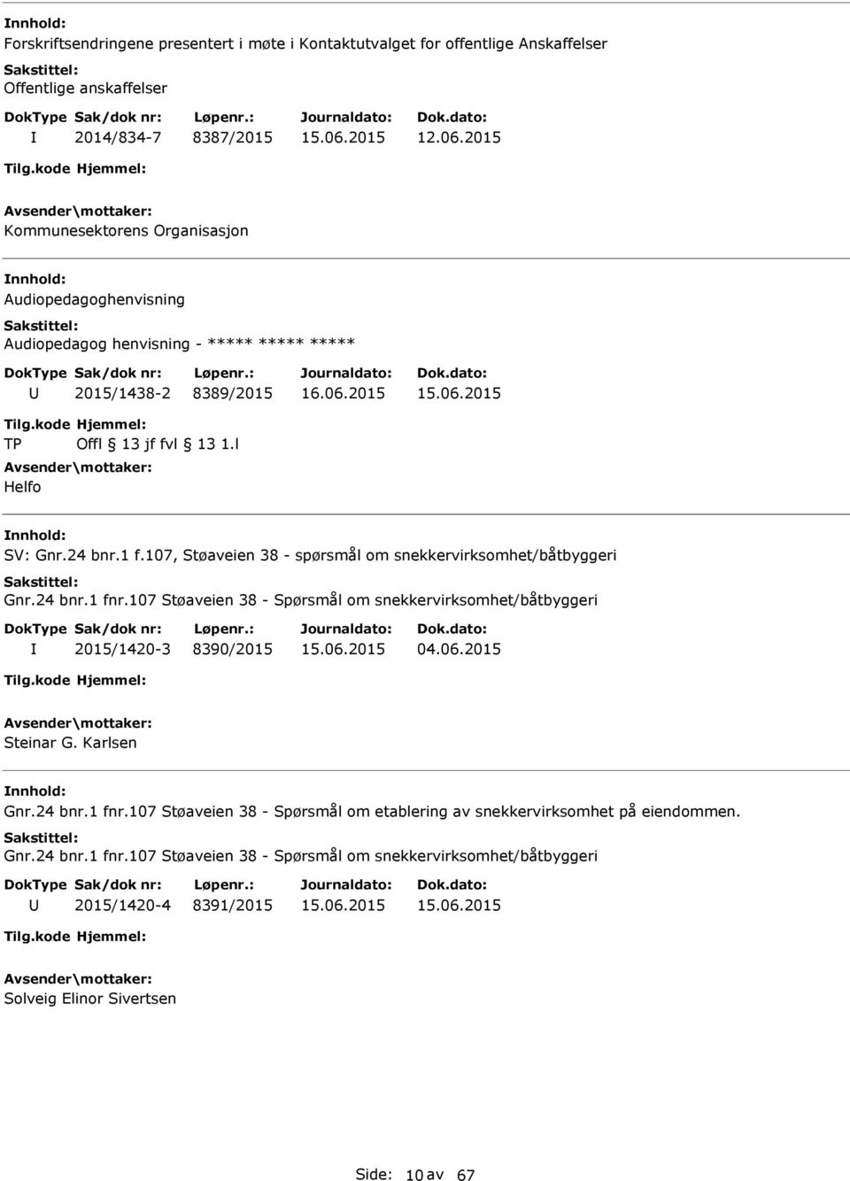 24 bnr.1 f.107, Støaveien 38 - spørsmål om snekkervirksomhet/båtbyggeri Gnr.24 bnr.1 fnr.107 Støaveien 38 - Spørsmål om snekkervirksomhet/båtbyggeri 2015/1420-3 8390/2015 04.06.