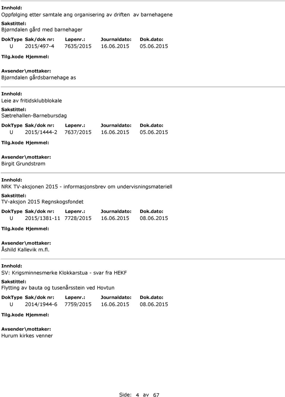 2015 Birgit Grundstrøm NRK TV-aksjonen 2015 - informasjonsbrev om undervisningsmateriell TV-aksjon 2015 Regnskogsfondet 2015/1381-11 7728/2015