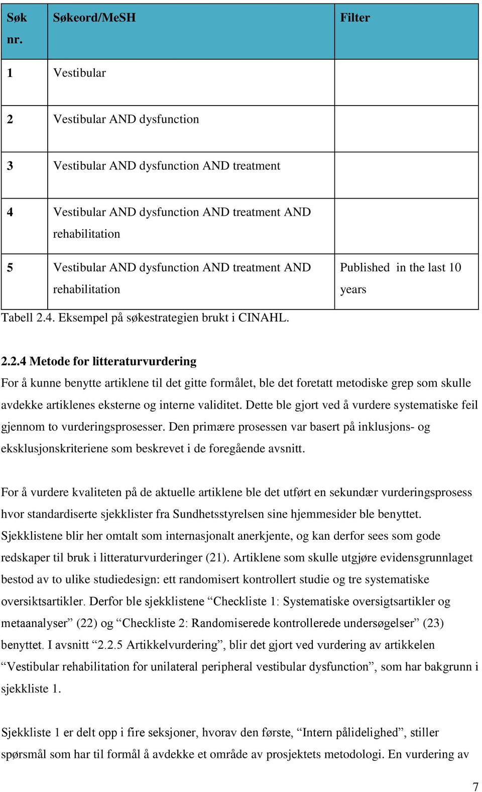 treatment AND rehabilitation Published in the last 10 years Tabell 2.