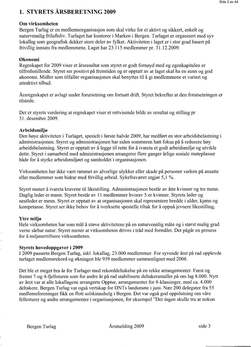 Aktiviteten i laget er i stor grad basert på frivillig innsats fra medlemmene. Laget har 23.115 medlemmer pr. 31.12.2009.