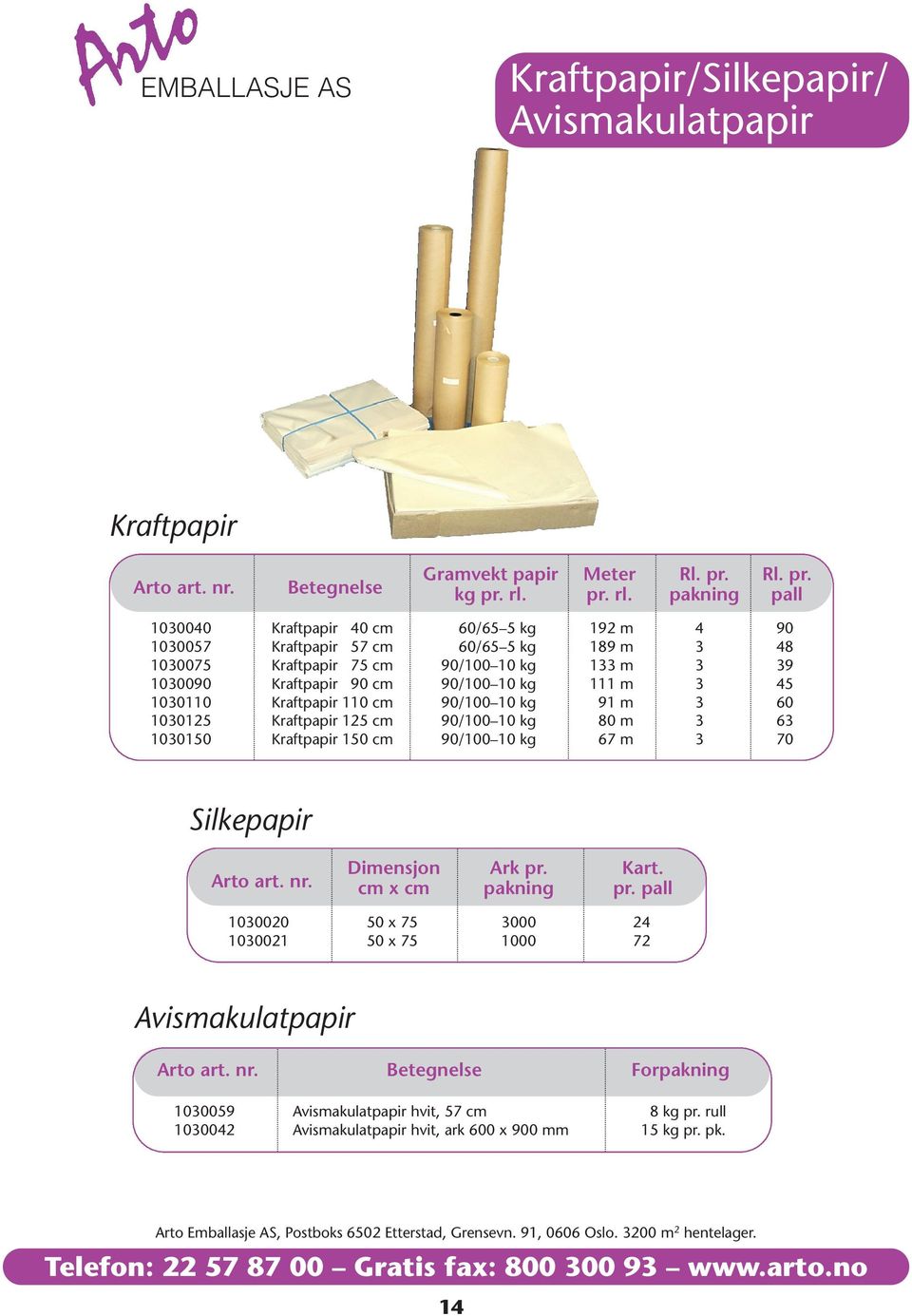 pakning pall 1030040 Kraftpapir 40 cm 60/65 5 kg 192 m 4 90 1030057 Kraftpapir 57 cm 60/65 5 kg 189 m 3 48 1030075 Kraftpapir 75 cm 90/100 10 kg 133 m 3 39 1030090 Kraftpapir 90