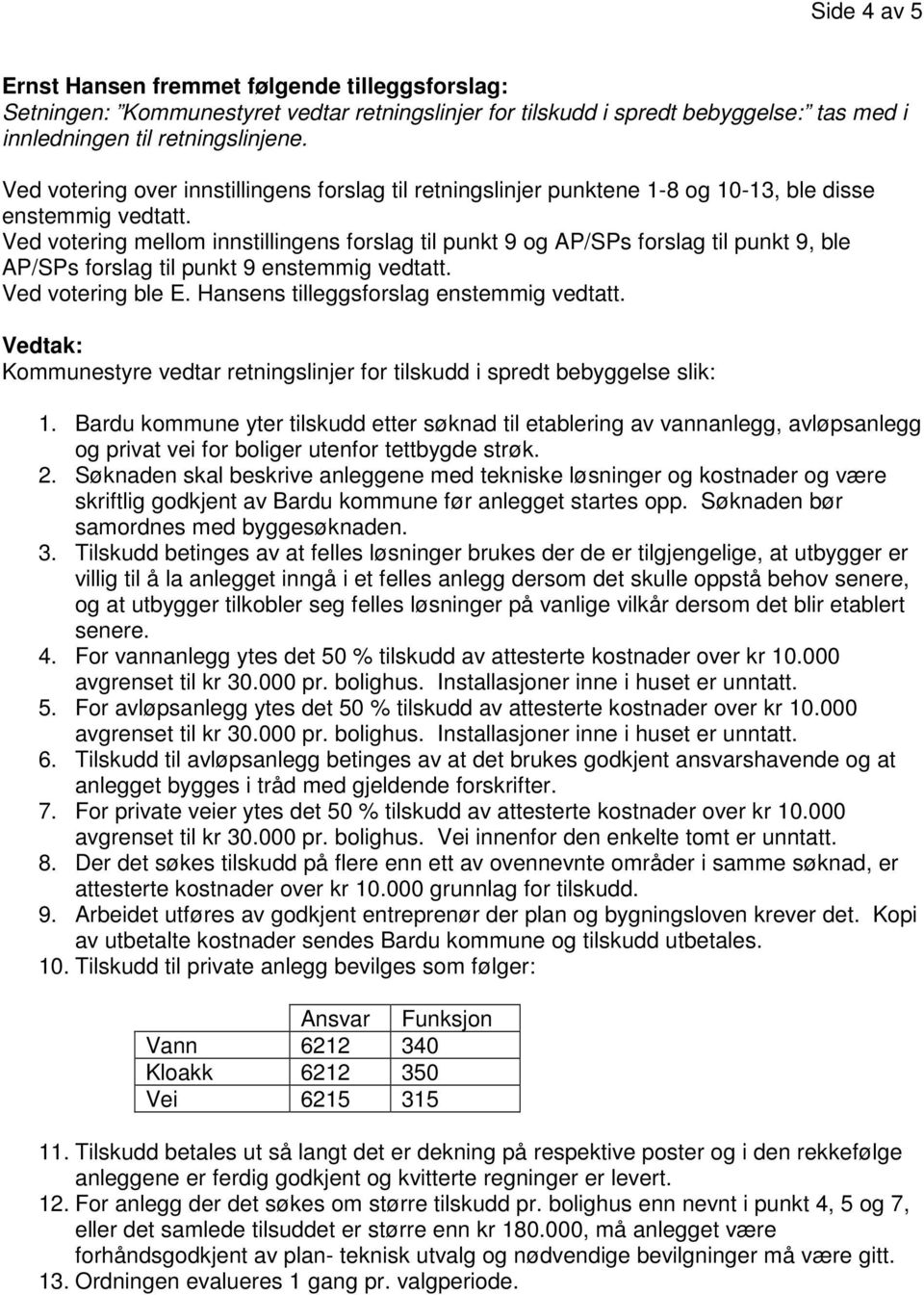 Ved votering mellom innstillingens forslag til punkt 9 og AP/SPs forslag til punkt 9, ble AP/SPs forslag til punkt 9 enstemmig vedtatt. Ved votering ble E. Hansens tilleggsforslag enstemmig vedtatt.