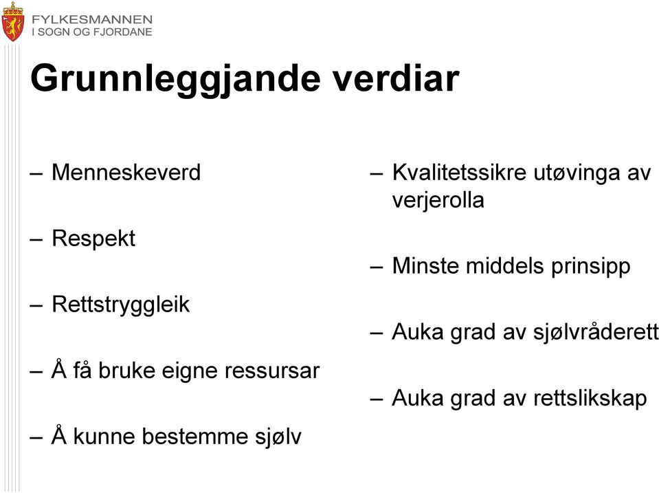 bestemme sjølv Kvalitetssikre utøvinga av verjerolla