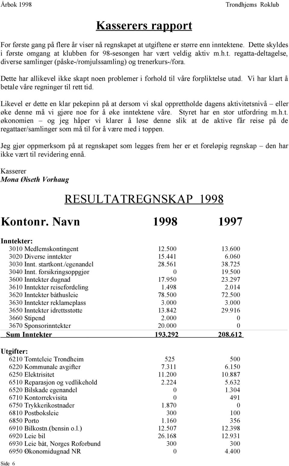 Likevel er dette en klar pekepinn på at dersom vi skal opprettholde dagens aktivitetsnivå eller øke denne må vi gjøre noe for å øke inntektene våre. Styret har en stor utfordring m.h.t. økonomien og jeg håper vi klarer å løse denne slik at de aktive får reise på de regattaer/samlinger som må til for å være med i toppen.