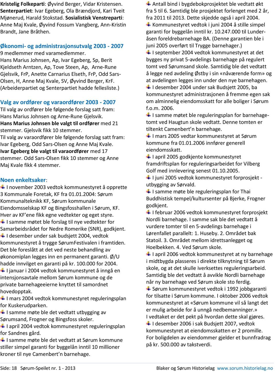 Hans Marius Johnsen, Ap, Ivar Egeberg, Sp, Berit Kjeldseth Arntzen, Ap, Tove Steen, Ap, Arne-Rune Gjelsvik, FrP, Anette Carnarius Elseth, FrP, Odd Sars- Olsen, H, Anne Maj Kvale, SV, Øyvind Berger,