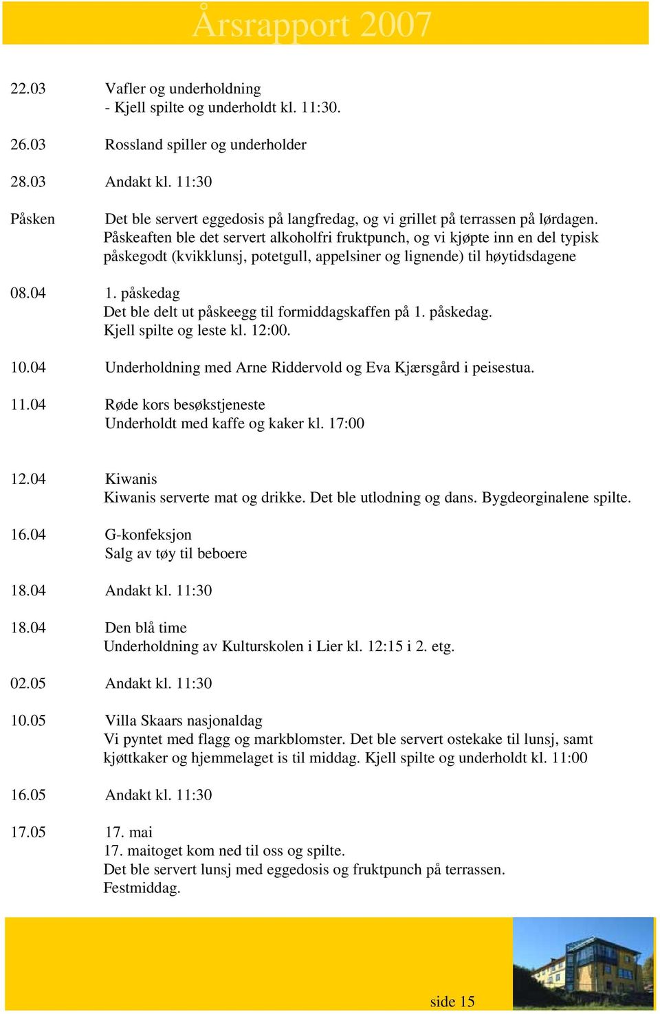 Påskeaften ble det servert alkoholfri fruktpunch, og vi kjøpte inn en del typisk påskegodt (kvikklunsj, potetgull, appelsiner og lignende) til høytidsdagene 08.04 1.