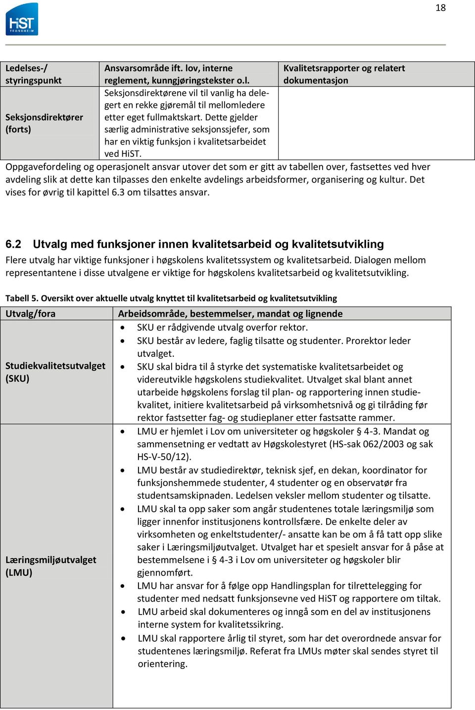 Kvalitetsrapporter og relatert dokumentasjon Oppgavefordeling og operasjonelt ansvar utover det som er gitt av tabellen over, fastsettes ved hver avdeling slik at dette kan tilpasses den enkelte