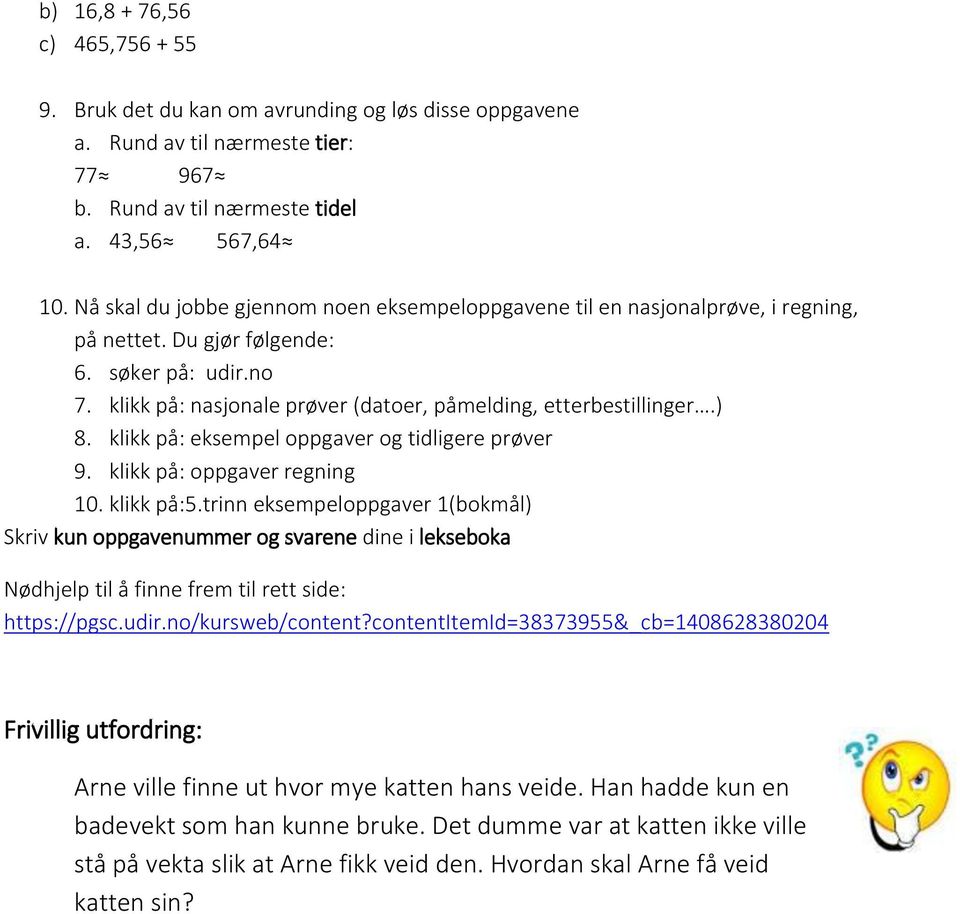 ) 8. klikk på: eksempel oppgaver og tidligere prøver 9. klikk på: oppgaver regning 10. klikk på:5.