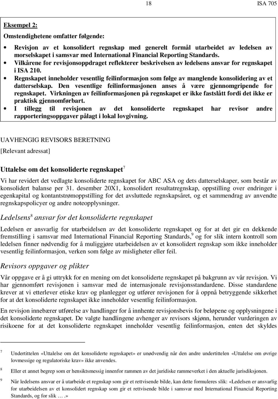 Regnskapet inneholder vesentlig feilinformasjon som følge av manglende konsolidering av et datterselskap. Den vesentlige feilinformasjonen anses å være gjennomgripende for regnskapet.