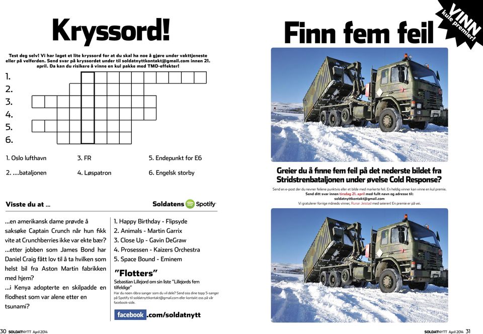 ...bataljonen 4. Løspatron 6. Engelsk storby Greier du å finne fem feil på det nederste bildet fra Stridstrenbataljonen under øvelse Cold Response? Visste du at.