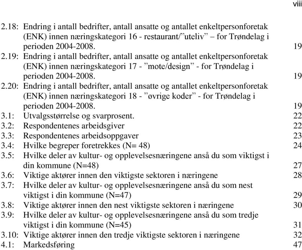 20: Endring i antall bedrifter, antall ansatte og antallet enkeltpersonforetak (ENK) innen næringskategori 18 - øvrige koder - for Trøndelag i perioden 2004-2008. 19 3.