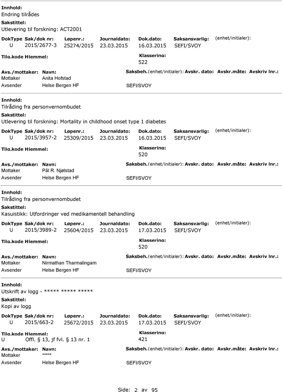 /mottaker: Navn: Saksbeh. Avskr. dato: Avskr.måte: Avskriv lnr.: Mottaker ål R.