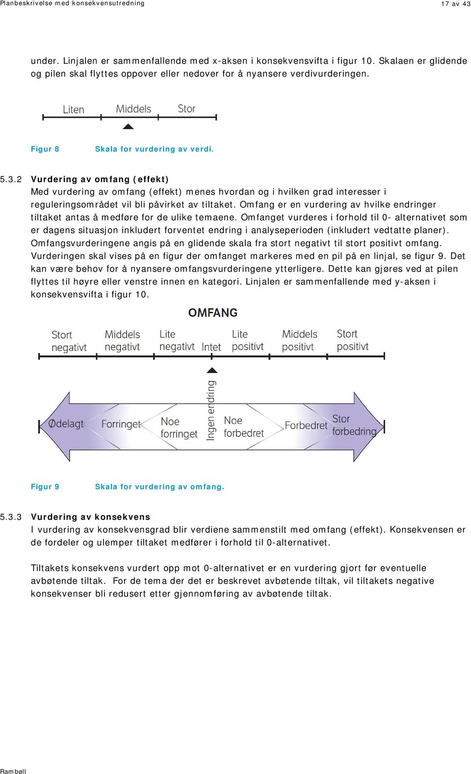 2 Vurdering av omfang (effekt) Med vurdering av omfang (effekt) menes hvordan og i hvilken grad interesser i reguleringsområdet vil bli påvirket av tiltaket.