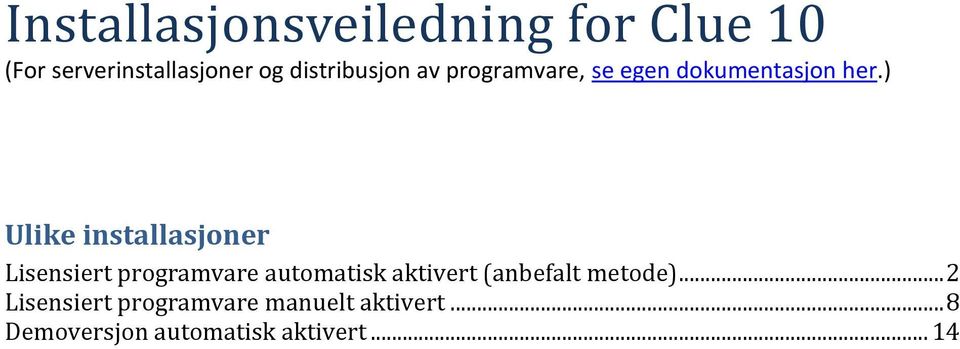 ) Ulike installasjoner Lisensiert programvare automatisk aktivert