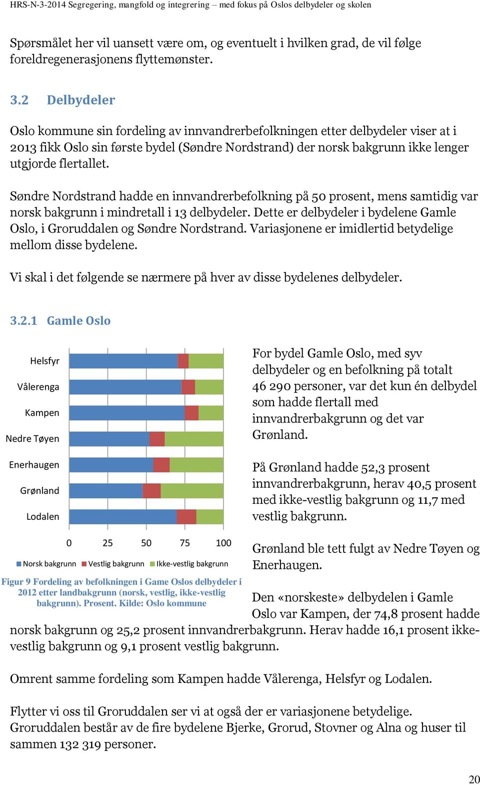 Søndre Nordstrand hadde en innvandrerbefolkning på 50 prosent, mens samtidig var norsk bakgrunn i mindretall i 13 delbydeler.