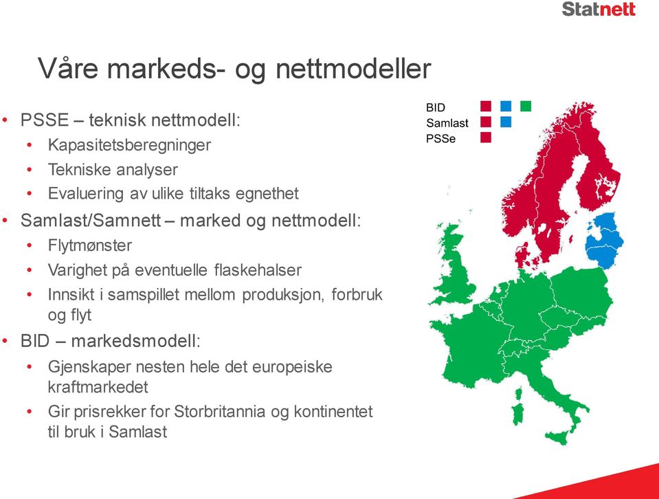 eventuelle flaskehalser Innsikt i samspillet mellom produksjon, forbruk og flyt BID markedsmodell: