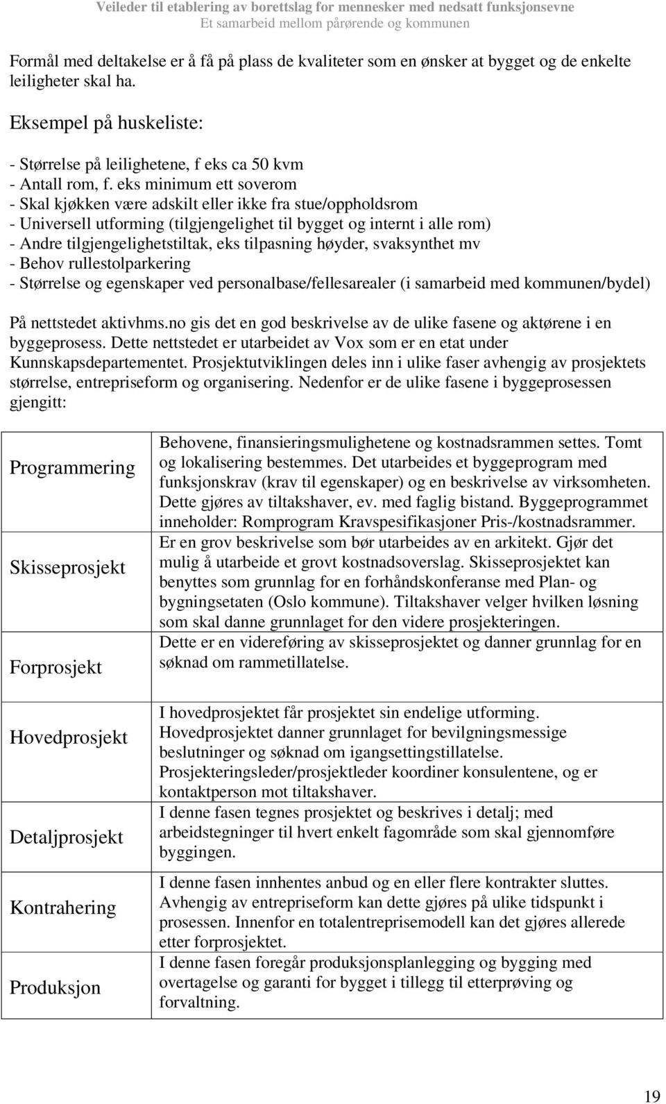 tilpasning høyder, svaksynthet mv - Behov rullestolparkering - Størrelse og egenskaper ved personalbase/fellesarealer (i samarbeid med kommunen/bydel) På nettstedet aktivhms.