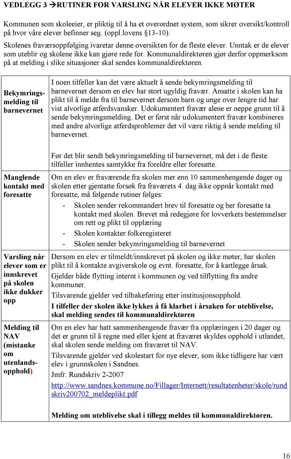 Kommunaldirektøren gjør derfor oppmerksom på at melding i slike situasjoner skal sendes kommunaldirektøren.