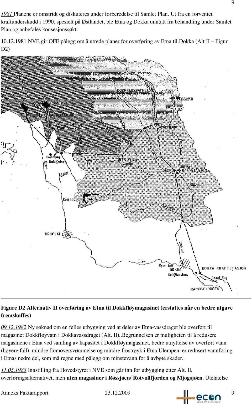 1981 NVE gir OFE pålegg om å utrede planer for overføring av Etna til Dokka (Alt II Figur D2) 9 Figure D2 Alternativ II overføring av Etna til Dokkfløymagasinet (erstattes når en bedre utgave