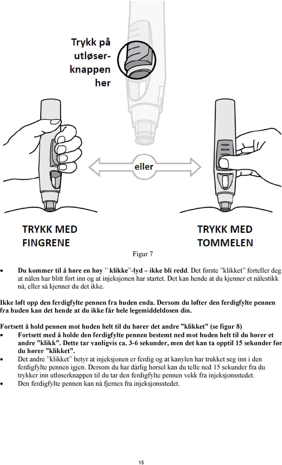 Dersom du løfter den ferdigfylte pennen fra huden kan det hende at du ikke får hele legemiddeldosen din.