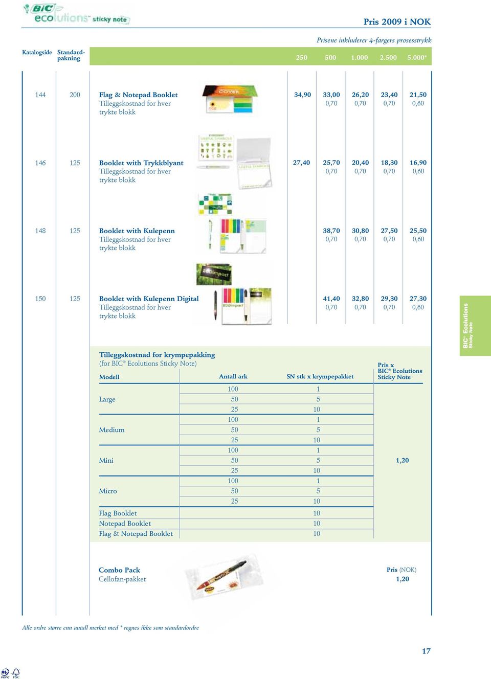 27,40,70 20,40 18,30 16,90 0,70 0,70 0,70 0,60 148 1 Booklet with Kulepenn Tilleggskostnad for hver trykte blokk 38,70 30,80 27,50,50 0,70 0,70 0,70 0,60 150 1 Booklet with Kulepenn Digital