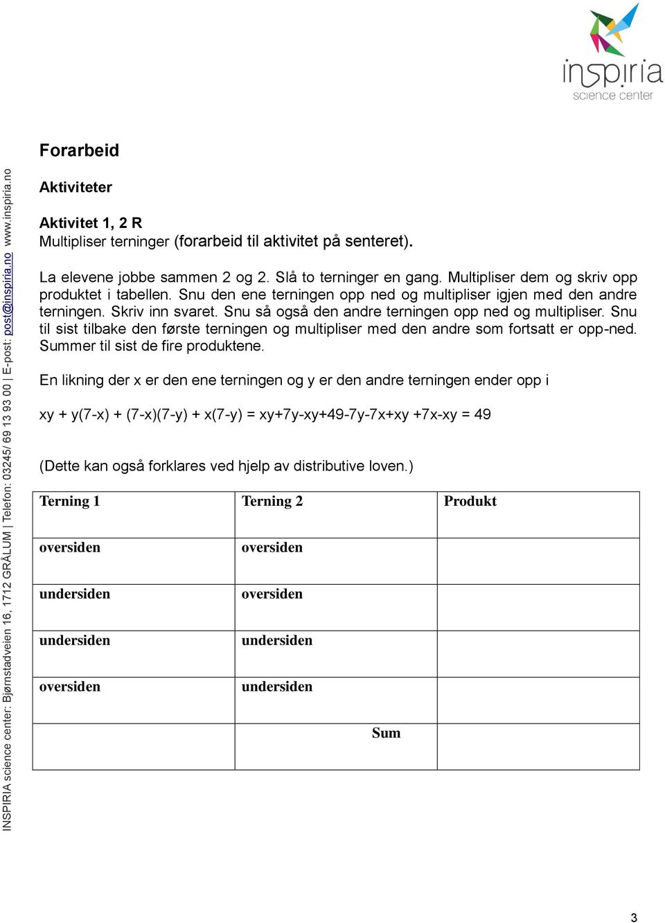 Snu til sist tilbake den første terningen og multipliser med den andre som fortsatt er opp-ned. Summer til sist de fire produktene.