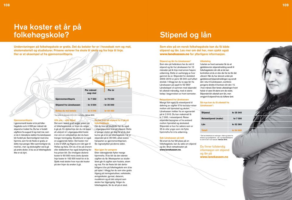 Les mer om det her, men sjekk også www.lanekassen.no for ytterligere informasjon. Gjennomsnittspris I gjennomsnitt koster et år på folkehøgskole ca kr 4 000 per måned når stipend er trukket fra.