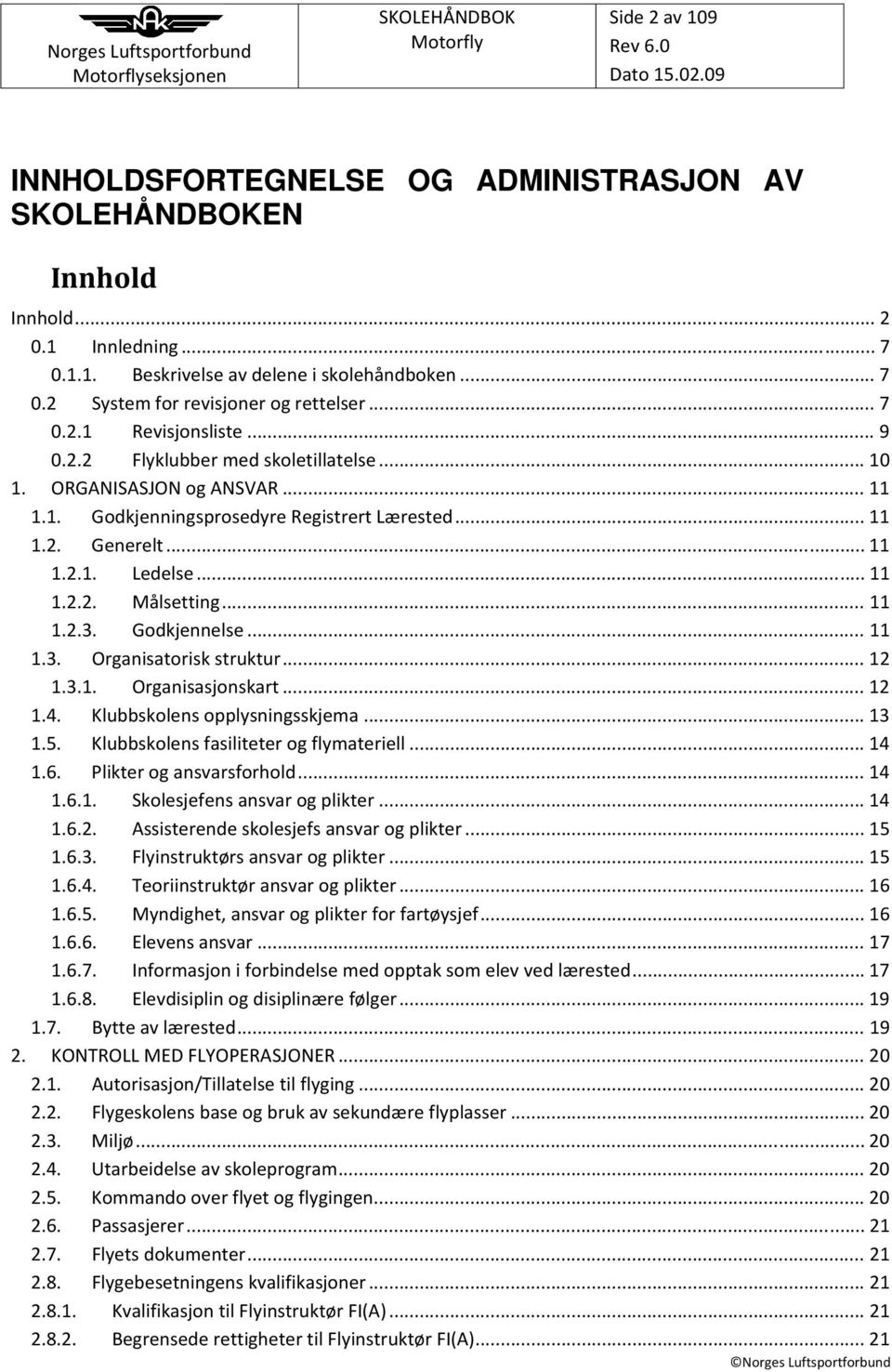 .. 11 1.2.. Godkjennelse... 11 1.. Organisatorisk struktur... 12 1..1. Organisasjonskart... 12 1.4. Klubbskolens opplysningsskjema... 1 1.5. Klubbskolens fasiliteter og flymateriell... 14 1.6.