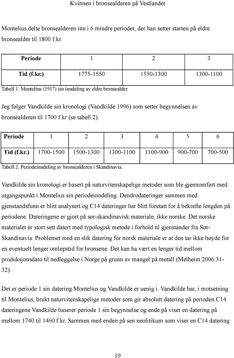 Periodeinndeling av bronsealderen i Skandinavia. Vandkilde sin kronologi er basert på naturvitenskapelige metoder som ble gjennomført med utgangspunkt i Montelius sin periodeinndeling.