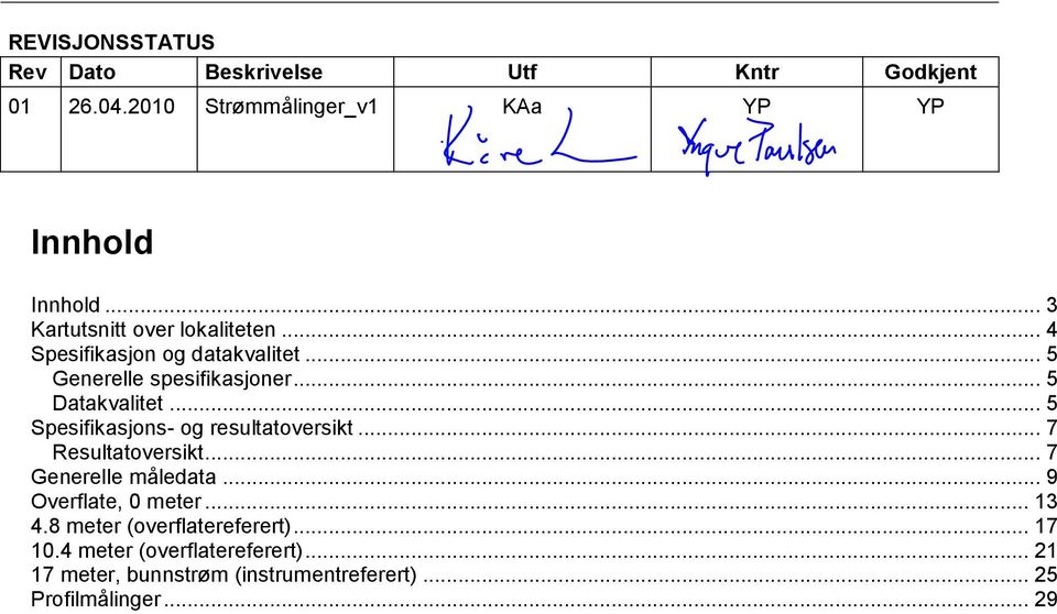 .. 5 Spesifikasjons- og resultatoversikt... 7 Resultatoversikt... 7 Generelle måledata... 9 Overflate, 0 meter... 13 4.