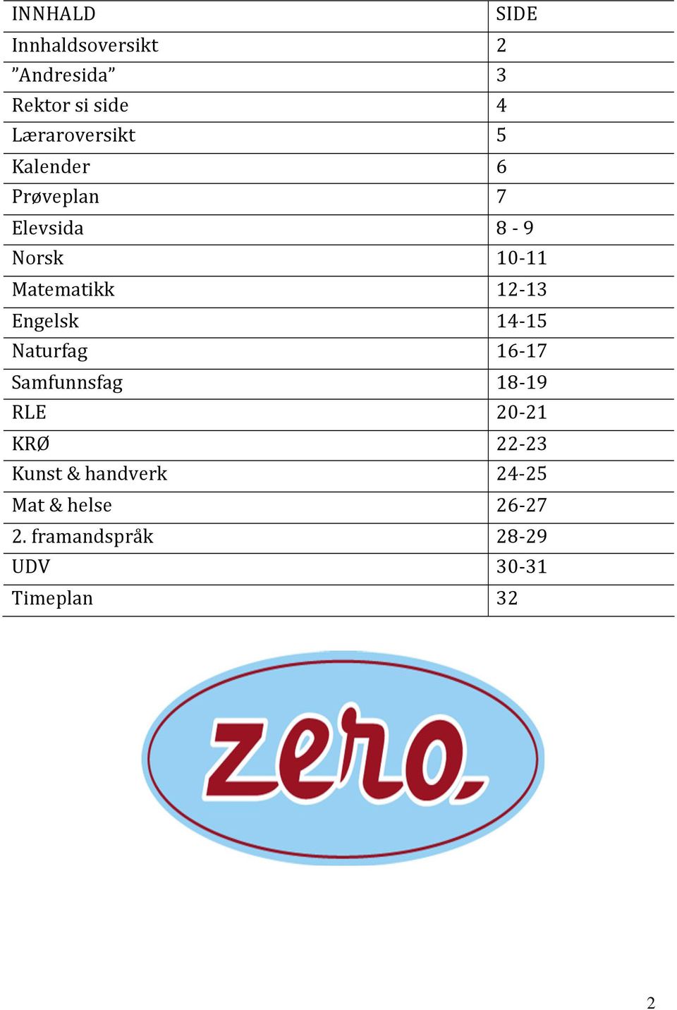 Matematikk 12-13 Engelsk 14-15 Naturfag 16-17 Samfunnsfag 18-19 RLE 20-21