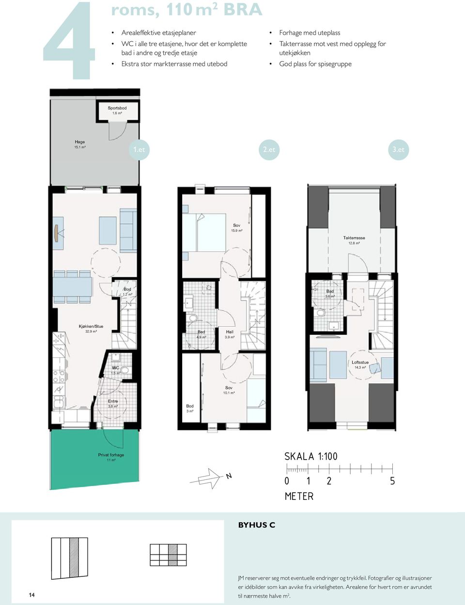 et 3.et 1.et 2.et 3.et SITT REKKEHUS A BRARØMIG BOD 4m² BAD 4.5m² SOV Balkong15.9 11m² 4m² 12.8 m² SITT REKKEHUS A 12.7 m² 12.7 m² Balkong 4m² 12.8 m² 2m² Privat 15.