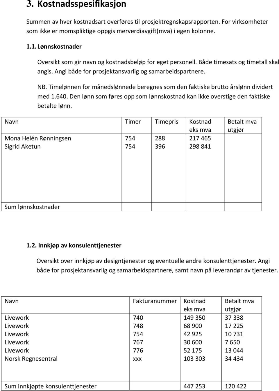 Timelønnen for månedslønnede beregnes som den faktiske brutto årslønn dividert med 1.640. Den lønn som føres opp som lønnskostnad kan ikke overstige den faktiske betalte lønn.