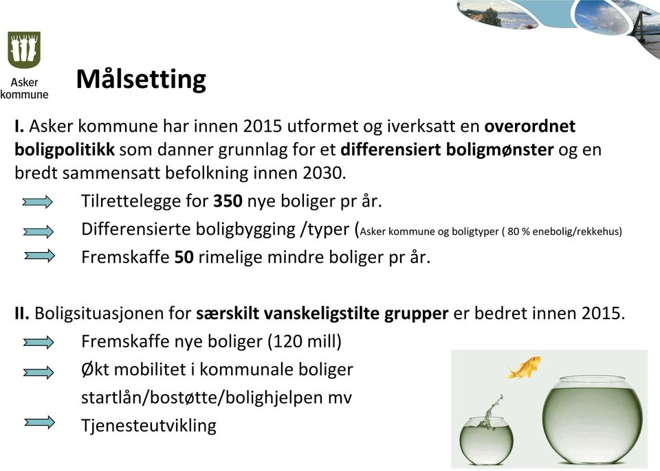 bredt sammensatt befolkning innen 2030. Tilrettelegge for 350 nye boliger pr år.