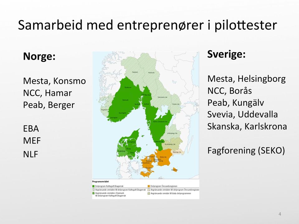 Sverige: Mesta, Helsingborg NCC, Borås Peab, Kungälv