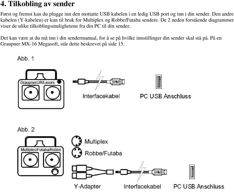 De 2 neden forstående diagrammer viser de ulike tilkoblingsmulighetene fra din PC til din sender.