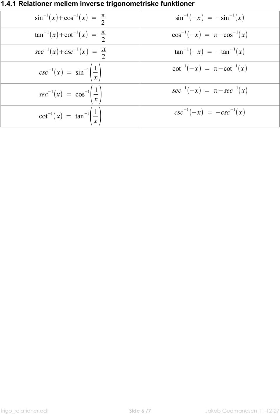 = tan x ) sin ( x) = sin (x) cos ( x) = π cos ( x) tan ( x) = tan (x) cot ( x) = π cot