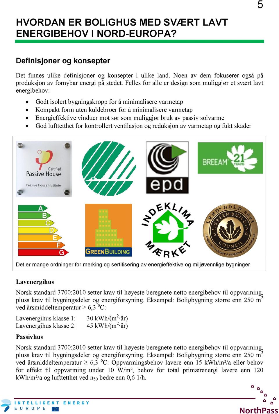 Felles for alle er design som muliggjør et svært lavt energibehov: Godt isolert bygningskropp for å minimalisere varmetap Kompakt form uten kuldebroer for å minimalisere varmetap Energieffektive