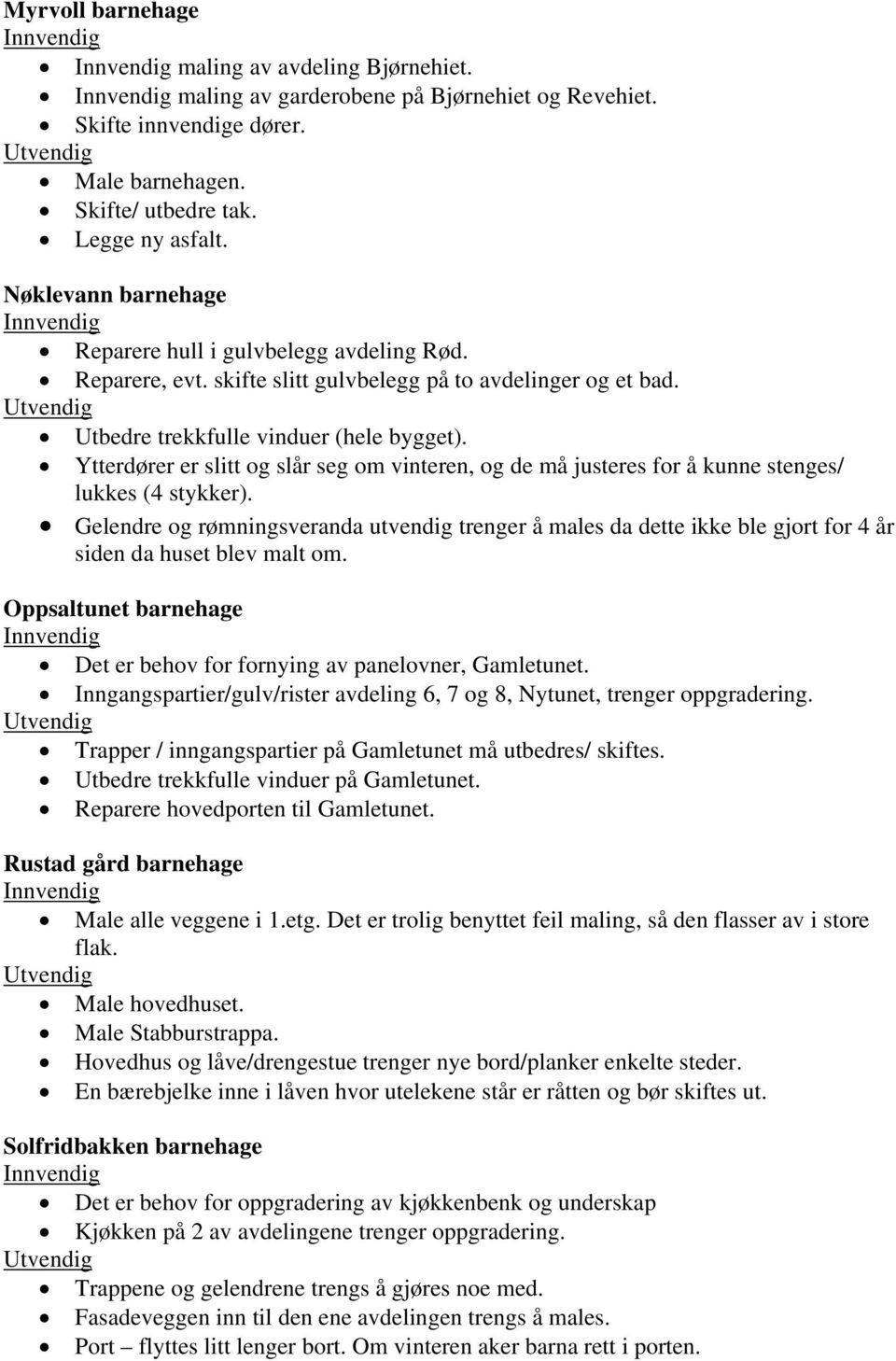 Ytterdører er slitt og slår seg om vinteren, og de må justeres for å kunne stenges/ lukkes (4 stykker).