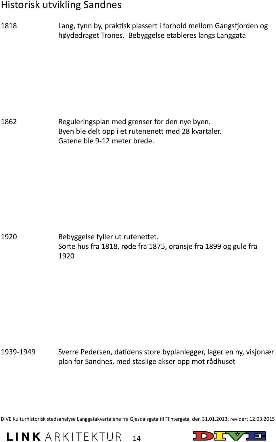 Gatene ble 9-12 meter brede. 1920 Bebyggelse fyller ut rutenettet.