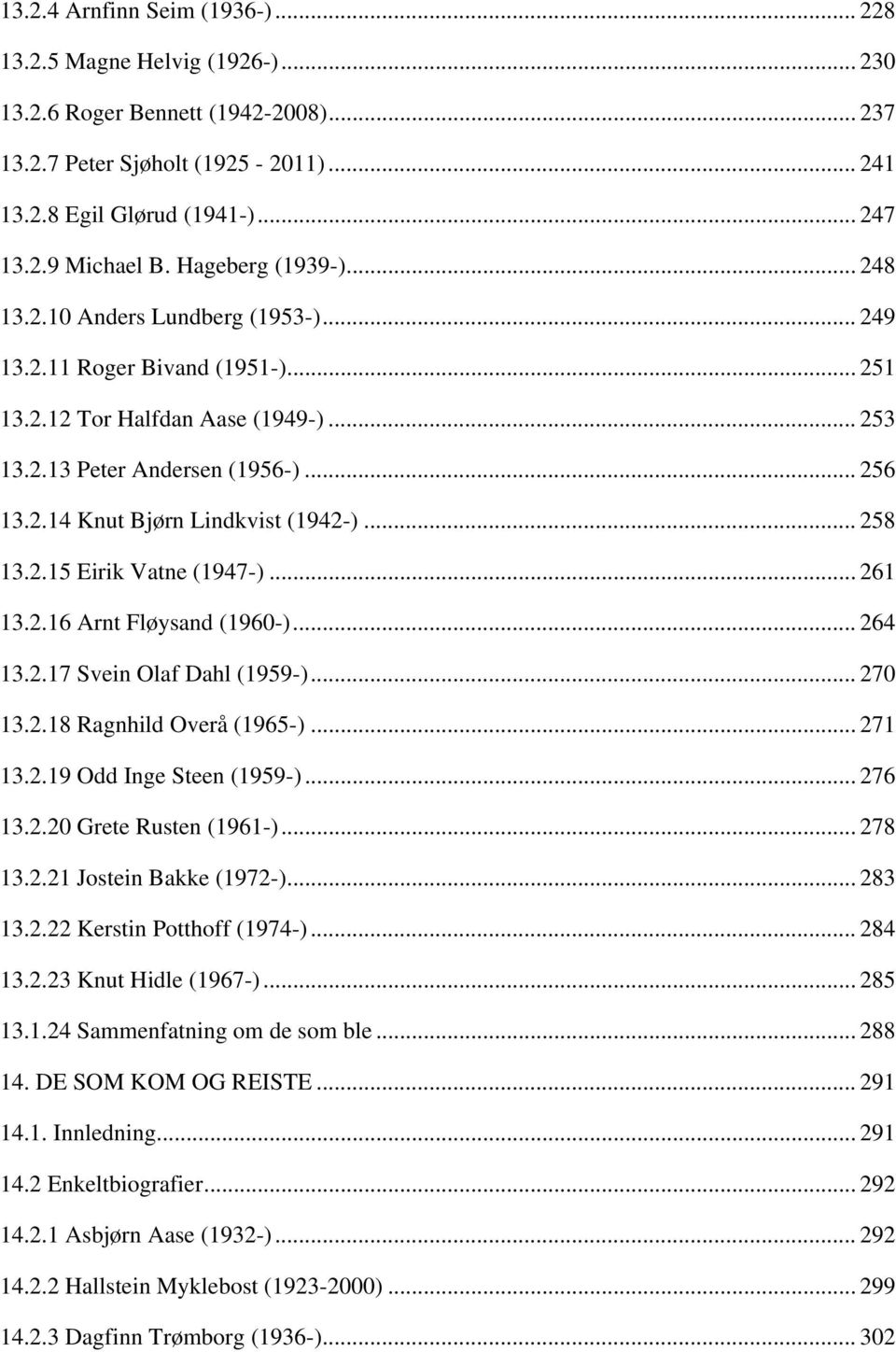 .. 258 13.2.15 Eirik Vatne (1947-)... 261 13.2.16 Arnt Fløysand (1960-)... 264 13.2.17 Svein Olaf Dahl (1959-)... 270 13.2.18 Ragnhild Overå (1965-)... 271 13.2.19 Odd Inge Steen (1959-)... 276 13.2.20 Grete Rusten (1961-).