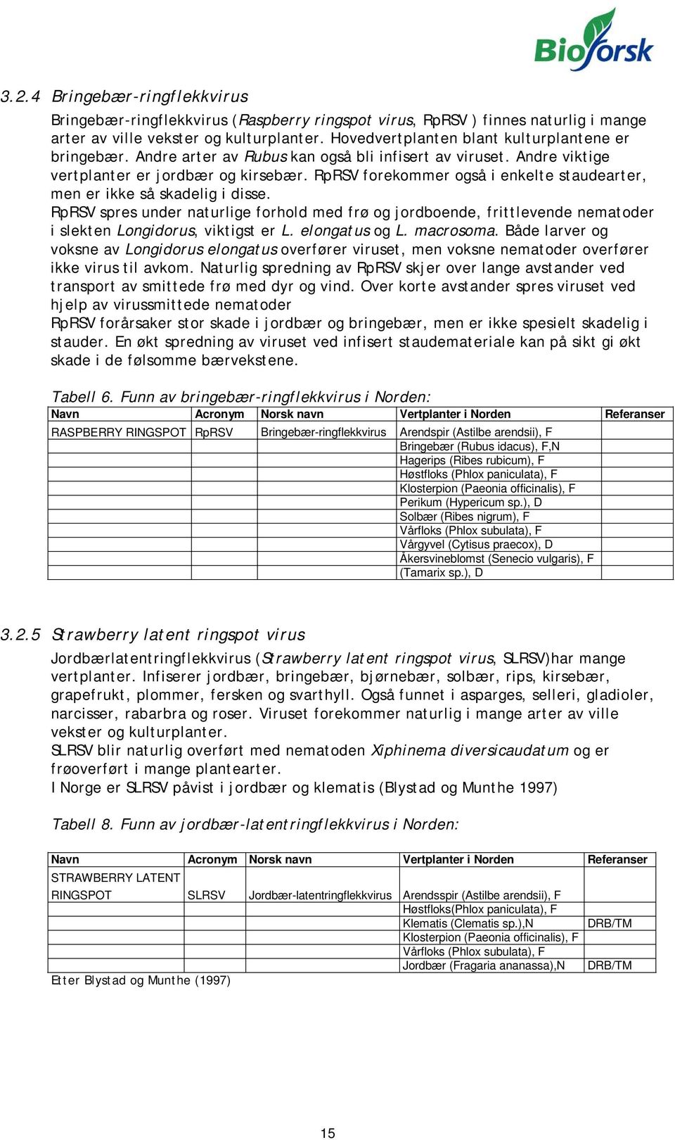 RpRSV forekommer også i enkelte staudearter, men er ikke så skadelig i disse. RpRSV spres under naturlige forhold med frø og jordboende, frittlevende nematoder i slekten Longidorus, viktigst er L.