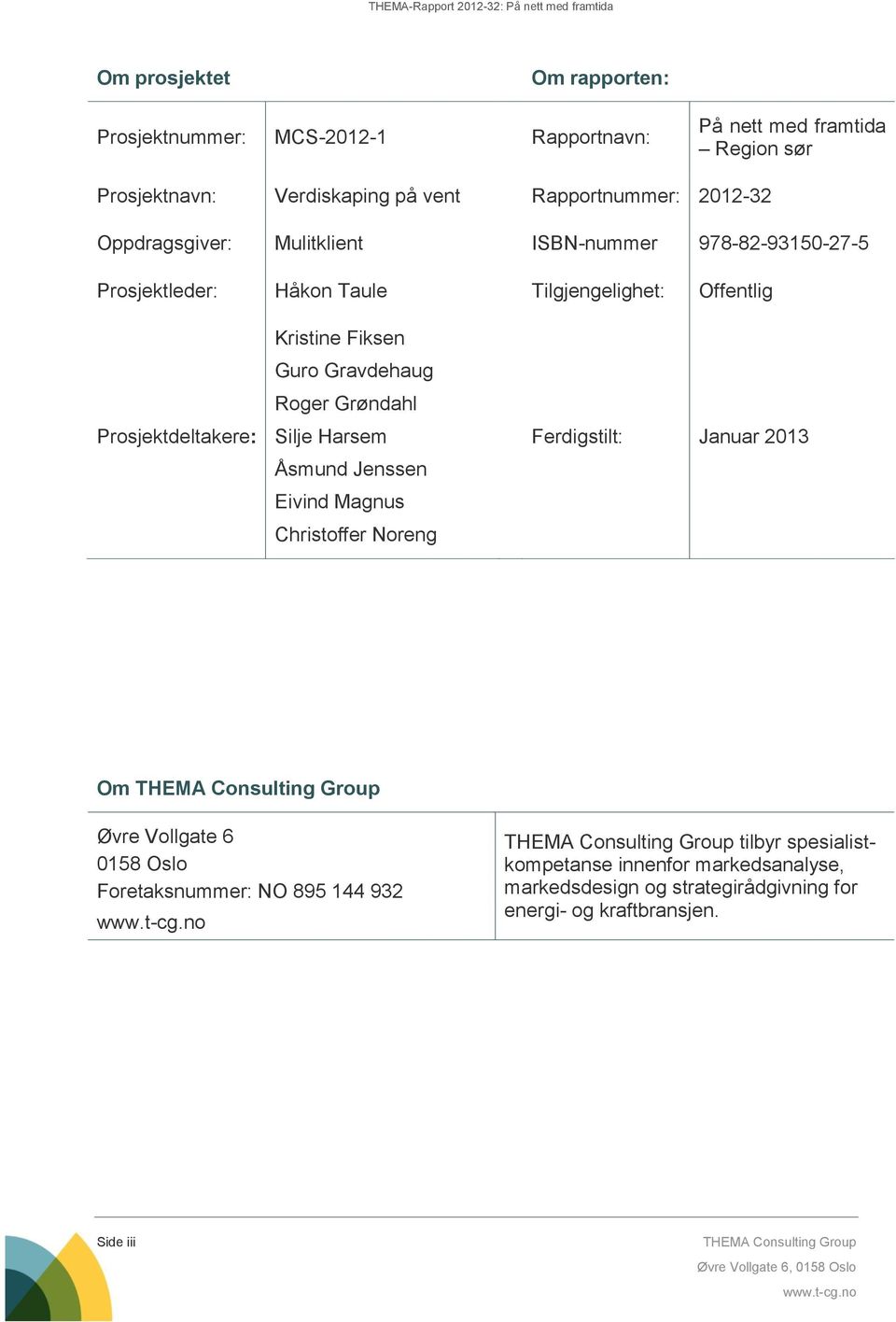 Fiksen Guro Gravdehaug Roger Grøndahl Silje Harsem Åsmund Jenssen Eivind Magnus Christoffer Noreng Ferdigstilt: Januar 2013 Om Øvre Vollgate 6 0158