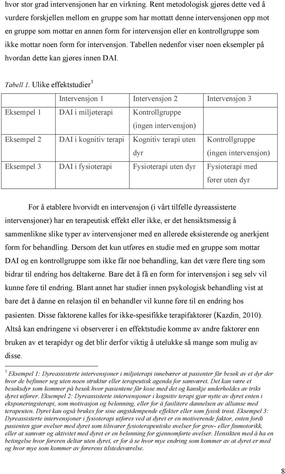 ikke mottar noen form for intervensjon. Tabellen nedenfor viser noen eksempler på hvordan dette kan gjøres innen DAI. Tabell 1.