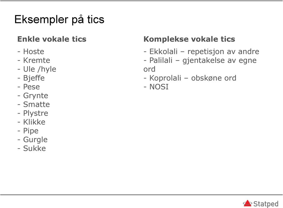 Gurgle - Sukke Komplekse vokale tics - Ekkolali repetisjon av